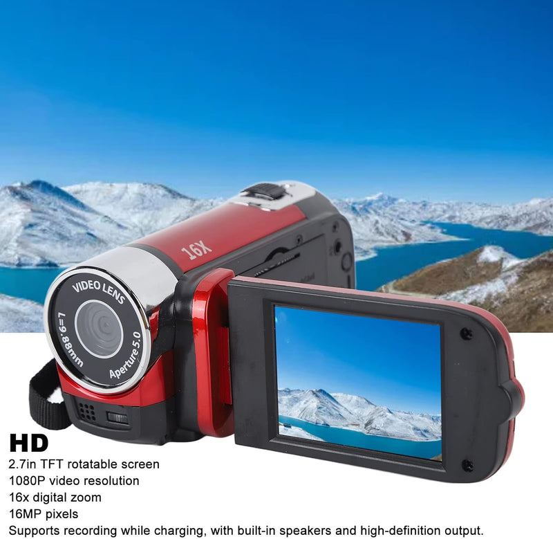 Handheld-Videocamcorder, 1080P 16MP DV-Kamera 16x Digitalzoom-Videokamera mit Drehbarem 2,7-Zoll-TFT