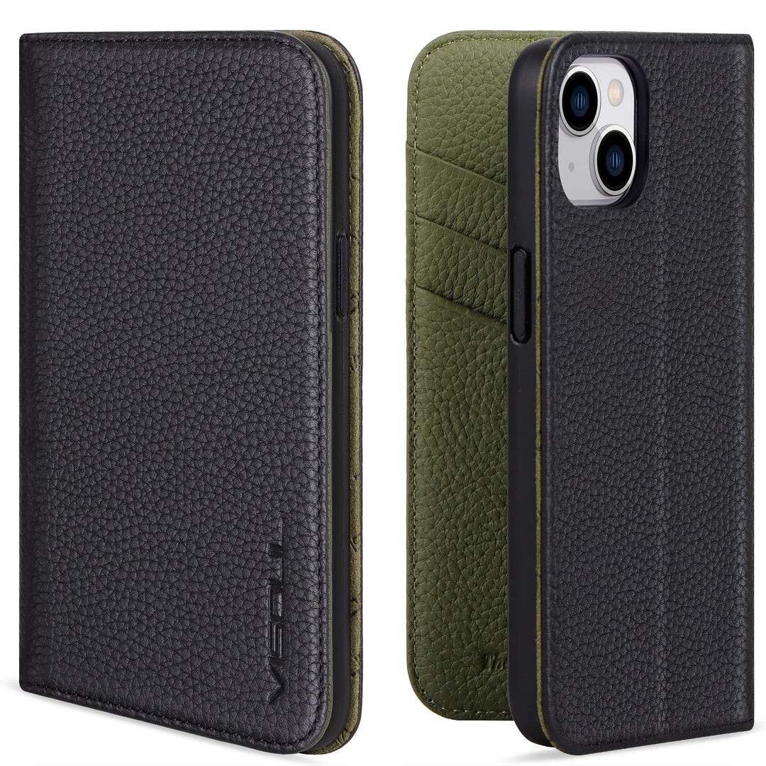 VISOUL iPhone 14 Hülle, Handyhülle iPhone 14[100% Echtleder] [3 Kartenfächer] [Verdichtes TPU] [Magn