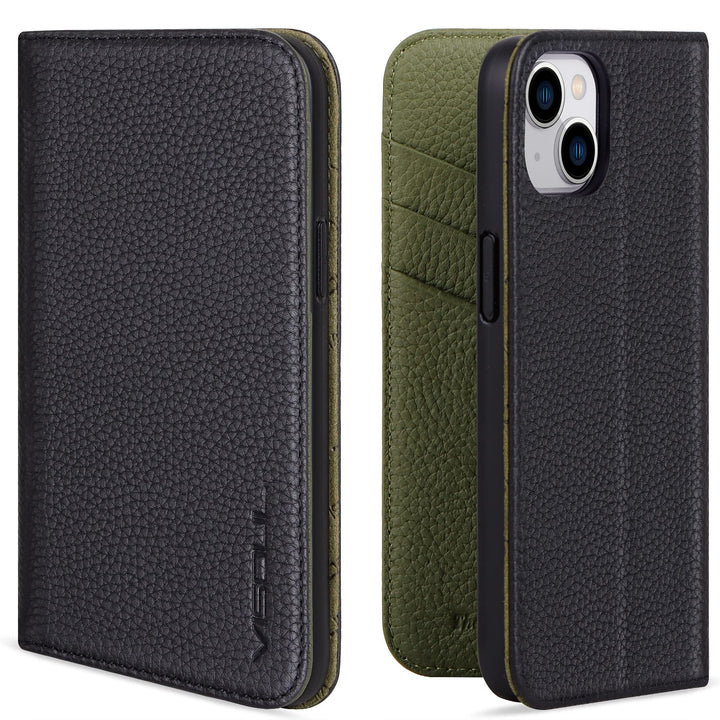 VISOUL iPhone 14 Hülle, Handyhülle iPhone 14[100% Echtleder] [3 Kartenfächer] [Verdichtes TPU] [Magn