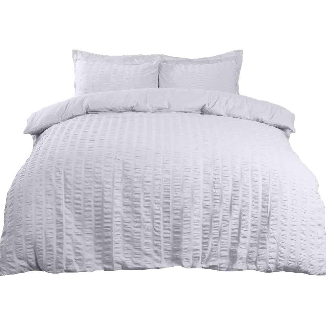 Highams Seersucker Bettbezug mit Kissenbezug, Bettwäsche-Set, luxuriöses Weiss, Doppelbett One Size