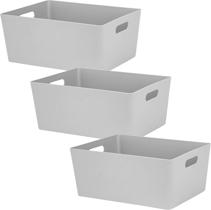 3x Ordnungsboxen - 15cm hoch - GRAU - 35x26x15cm - 11,5 Liter - DINA4 - Ordnungskorb - Schubladenorg