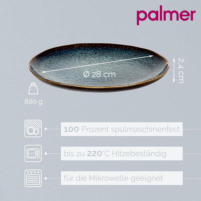 Palmer Eccentric flache Teller gross - 2er-Set, Steingut, Ø 28 cm, dunkelblau glänzend mit braunem R