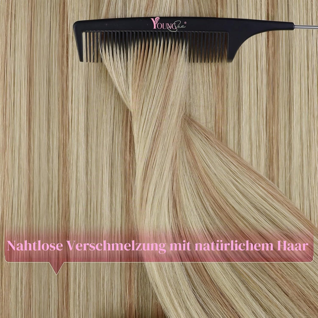YoungSee Tape in Extensions Echthaar Blond 35cm Tape Extensions Aschblond mit Platinblond Tape Echth