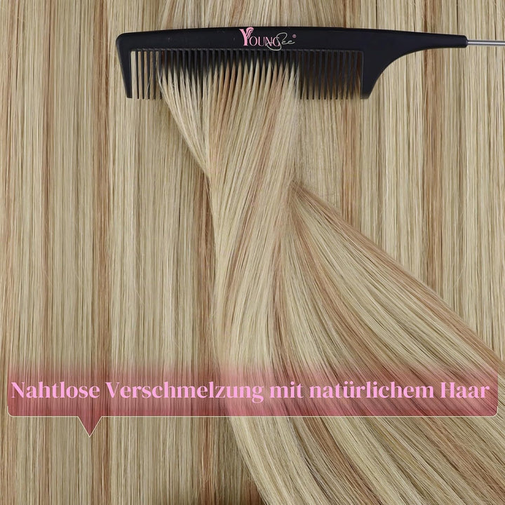 YoungSee Tape in Extensions Echthaar Blond 35cm Tape Extensions Aschblond mit Platinblond Tape Echth