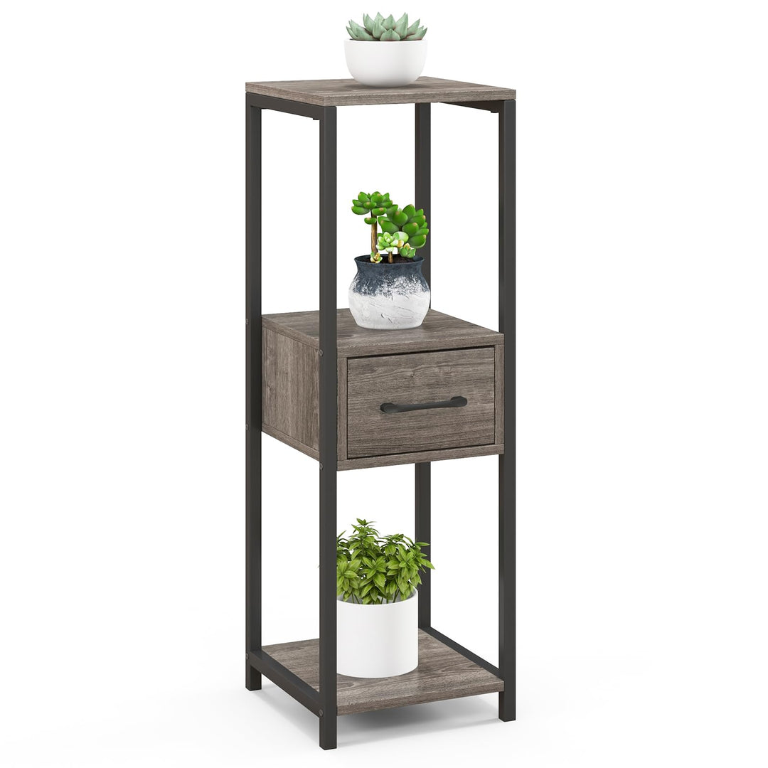 COSTWAY 3 Etagen Metall Pflanzenständer, 60 kg, Blumenständer mit Schublade & Kippsicherung, Pflanze