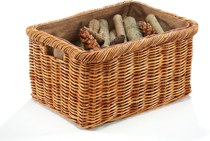 Holztrage Holzkorb für Kaminholz - Rattan Lacak mit abnehmbarem Leinenstoff Braun
