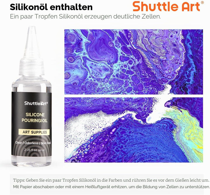 Shuttle Art Metallic Pouring Acrylfarben Set, 24 Stück Acrylic Pouring Farben in Flaschen (je 60m/2o
