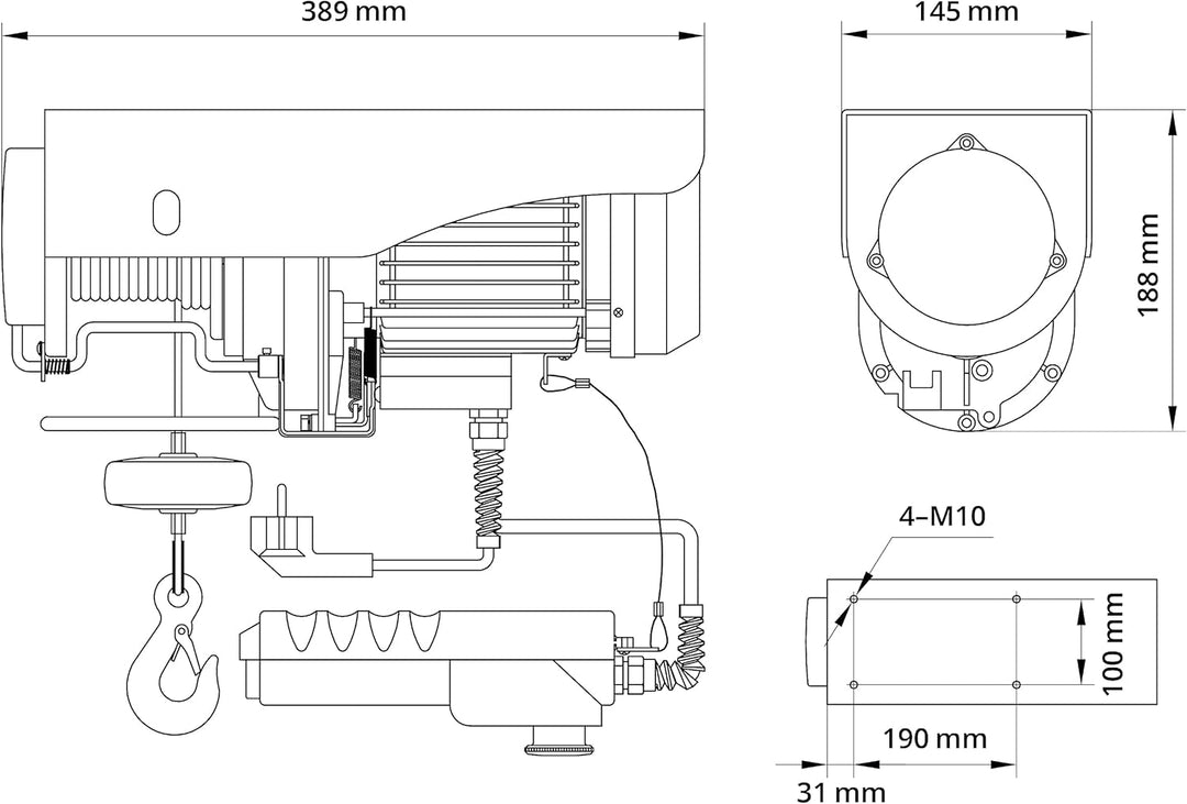 Güde 1716 Elektrischer Seilzug GSZ 200/400L (230 V, 750 W, 9 m langes Bedienkabel, idealer Helfer in