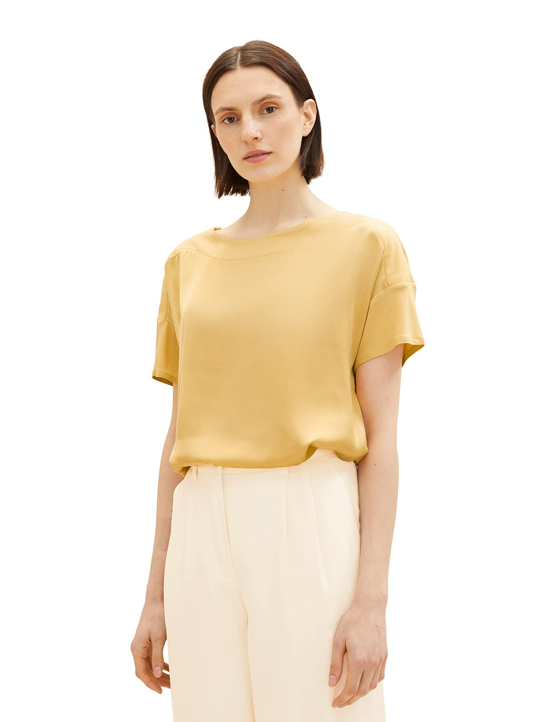 TOM TAILOR Damen Satin Blusen T-Shirt XL 31648 - Fawn Beige, XL 31648 - Fawn Beige