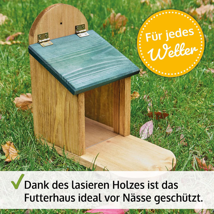 zooprinz wetterfestes Eichhörnchen Futterhaus mit grosser Sitzplattform - aus nachhaltigem Massiv-Ho