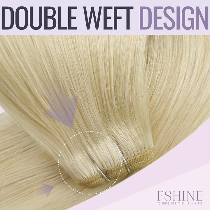 Fshine Haarverlängerung Echthaar Tressen Echthaar 30cm 80g Echthaar Extensions zum Einnähen Platinbl