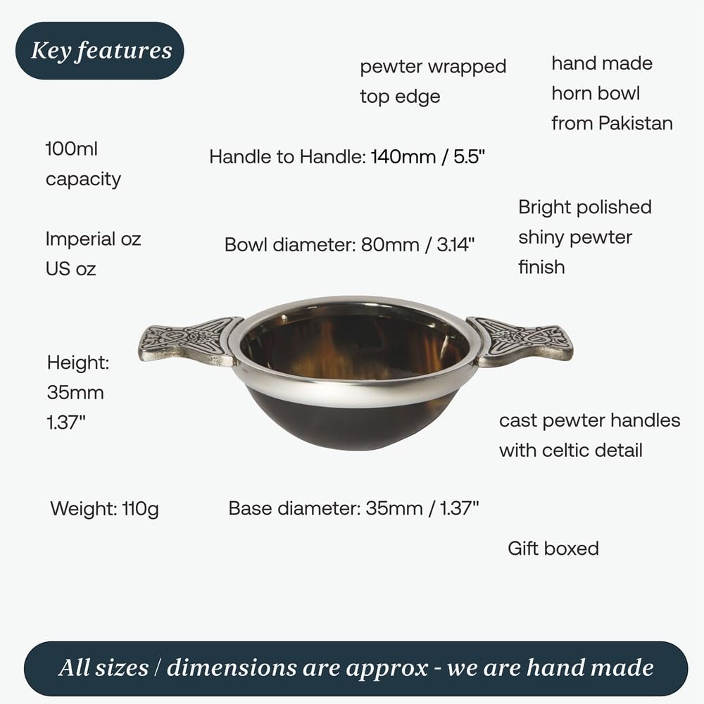 Wentworth Pewter - Mittelgrosses Horn und Zinn Quaich Whisky Probierschale Loving Cup Burns Night