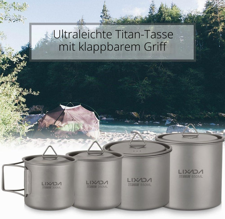 Lixada Titanium Topf Camping Tragbar Titan Wasser Tragbar Becher Tasse Klappgriff(300 ml,350 ml,420m