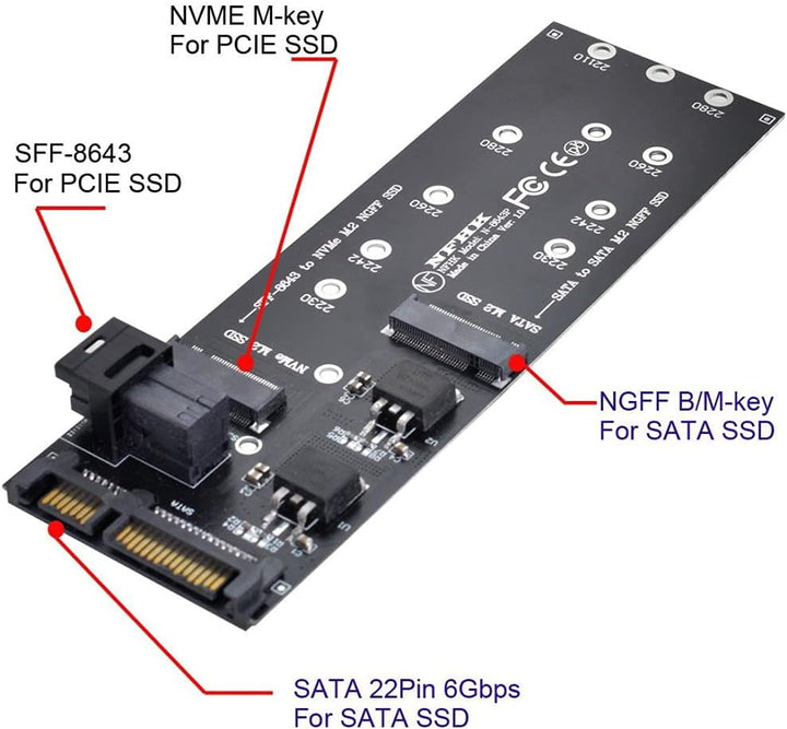 ChenYang M.2 NGFF zu SATA & NVME PCIe SSD zu SFF-8643 Erweiterungskartenadapter für Mainboard (funkt