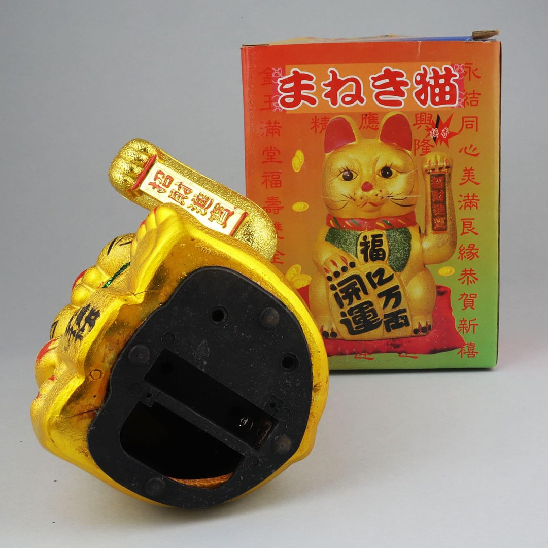 Freak Scene Glückskatze Maneki-Neko Augen zu Winkekatze aus Keramik 17cm Gold