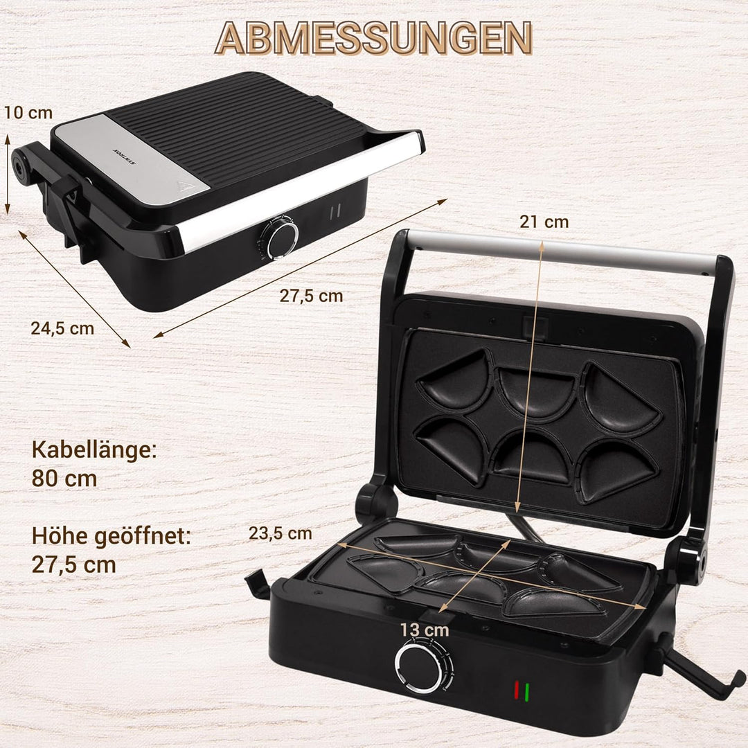 Syntrox Mini Empanada Kombigerät Multifunktionsmaker mit Wechselplatten, Kontaktgrill Edelstahl, Mul