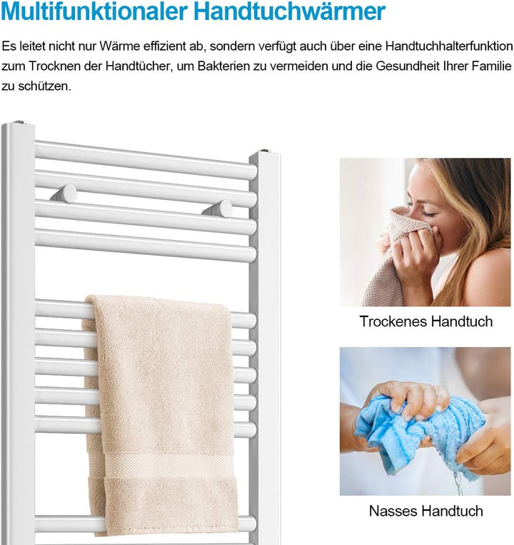 Heilmetz Badheizkörper 160 x 40cm Handtuchheizkörper Weiss 547W Handtuchtrockner Mittelanschluss Unt