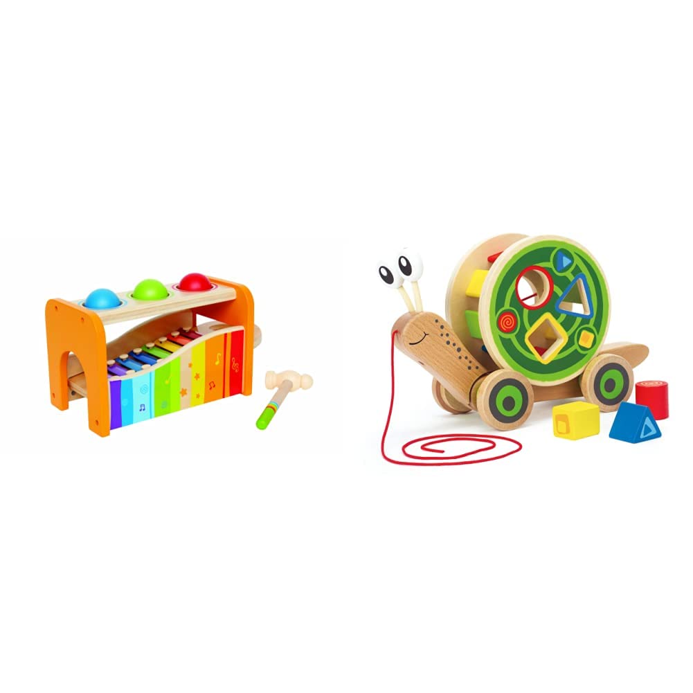 Hape E0349 - Nachzieh-Schnecke, Nachziehspielzeug, inkl. Farb- und Formensortierer, aus Holz, ab 12