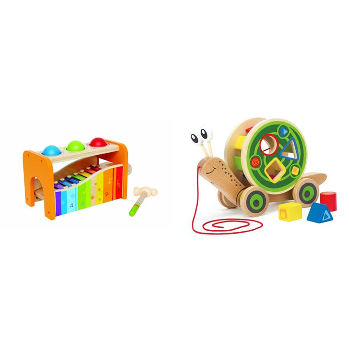 Hape E0349 - Nachzieh-Schnecke, Nachziehspielzeug, inkl. Farb- und Formensortierer, aus Holz, ab 12