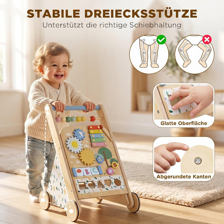 AIYAPLAY Baby Lauflernwagen Holz Gehhilfe mit Rädern ab 18 Monaten | Regulierbare Geschwindigkeit, L