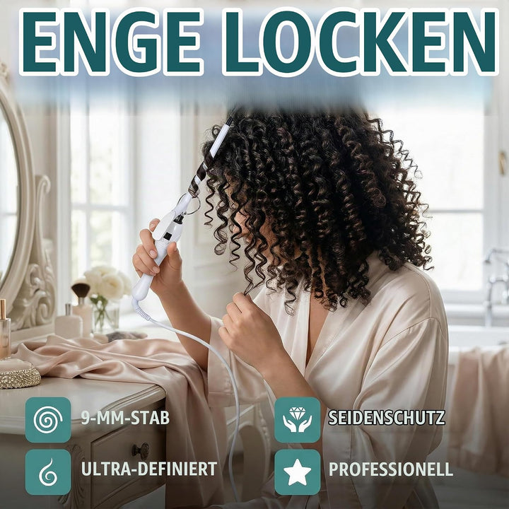9mm Mini Lockenstäb, Lockenstab Kleine Locken, Professional LCD-Display Lockenwickler 100-210℃, Kera