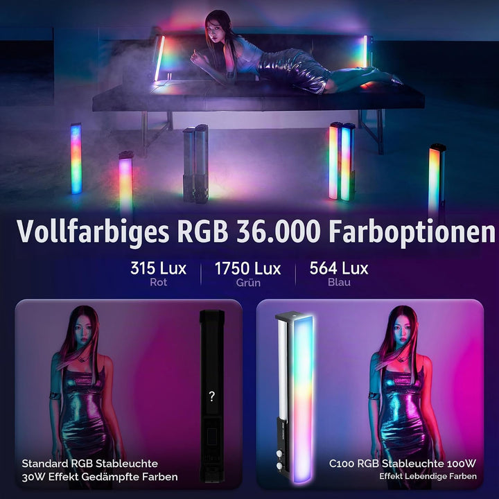 ZHIYUN CINEPEER C100 Combo 100W RGB Lichtstab, APP-Steuerung Videoleuchte Handgehalten 2700K-6500K C