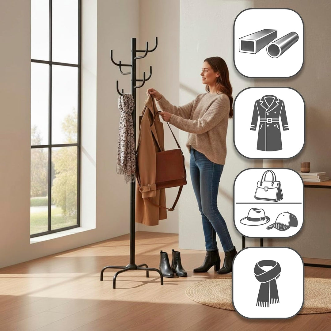 HAKU Garderobenständer schwarz, Metall Standgarderobe - Masse: H 180 x Ø 37 cm, Style: Modern, Schwa