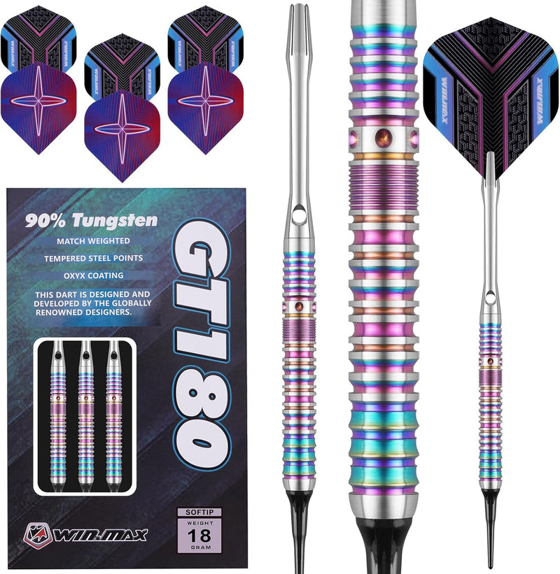 WIN.MAX Dartpfeile 90% Tungsten 3 Stück 90% Wolfram 16-18 Gramm Dart professionelle, Soft-Dartpfeile