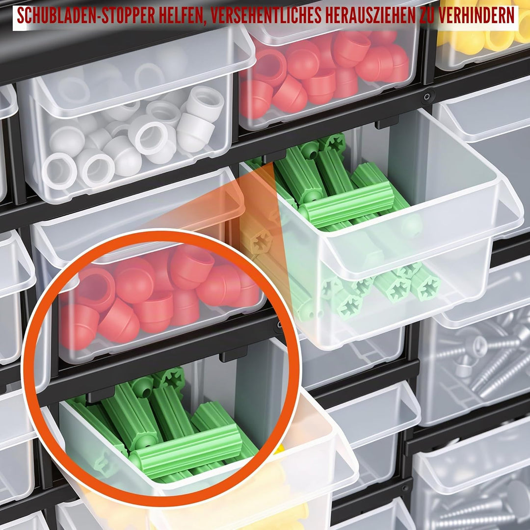 CraftGenes Schrauben-Aufbewahrungs-Organizer – 44-Schubladen Garage & Werkstatt-Box mit verstellbare