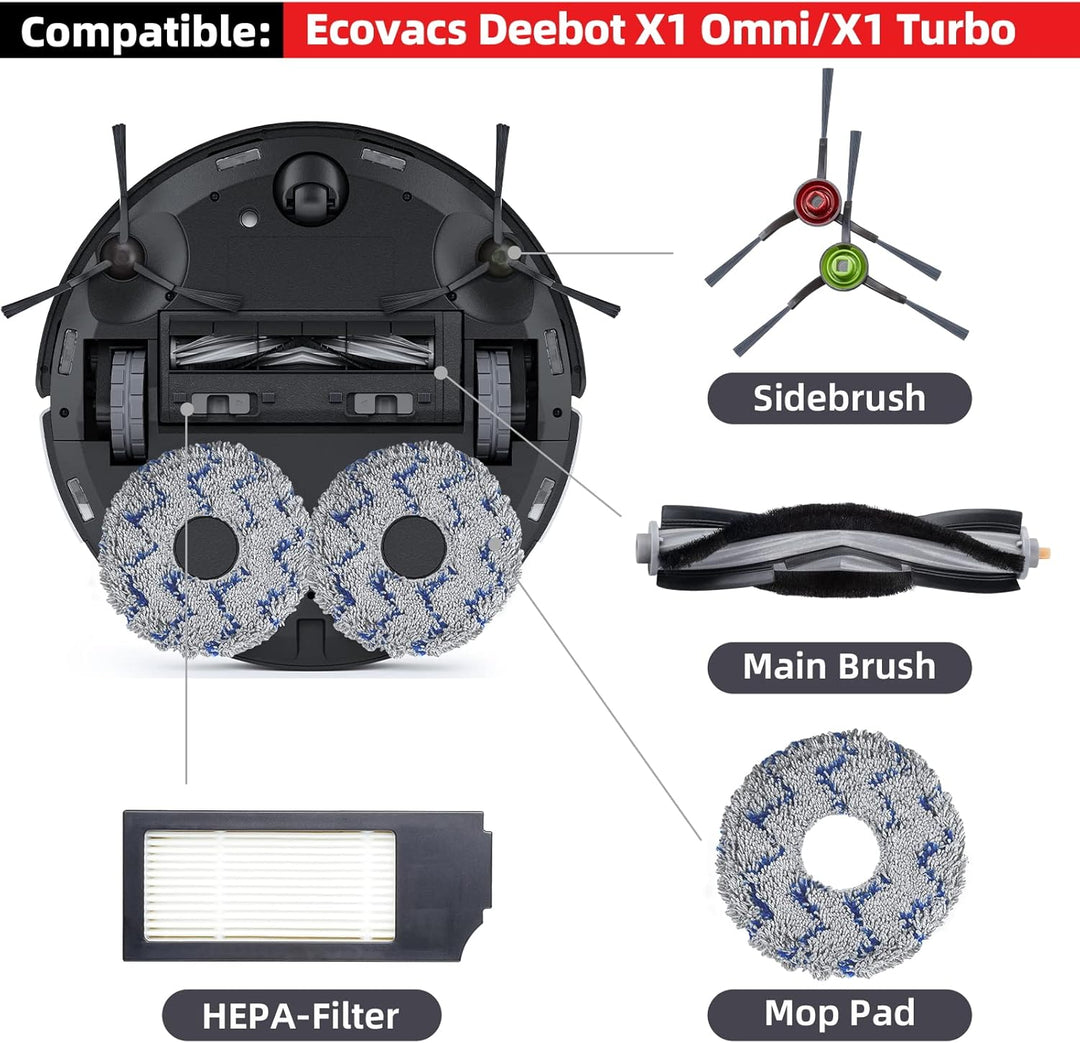 21 Stück Zubehör für Ecovacs Deebot X1 Omni / X1 e Omni / X1 Turbo Staubsauger Ersatzteile 2 Hauptbü