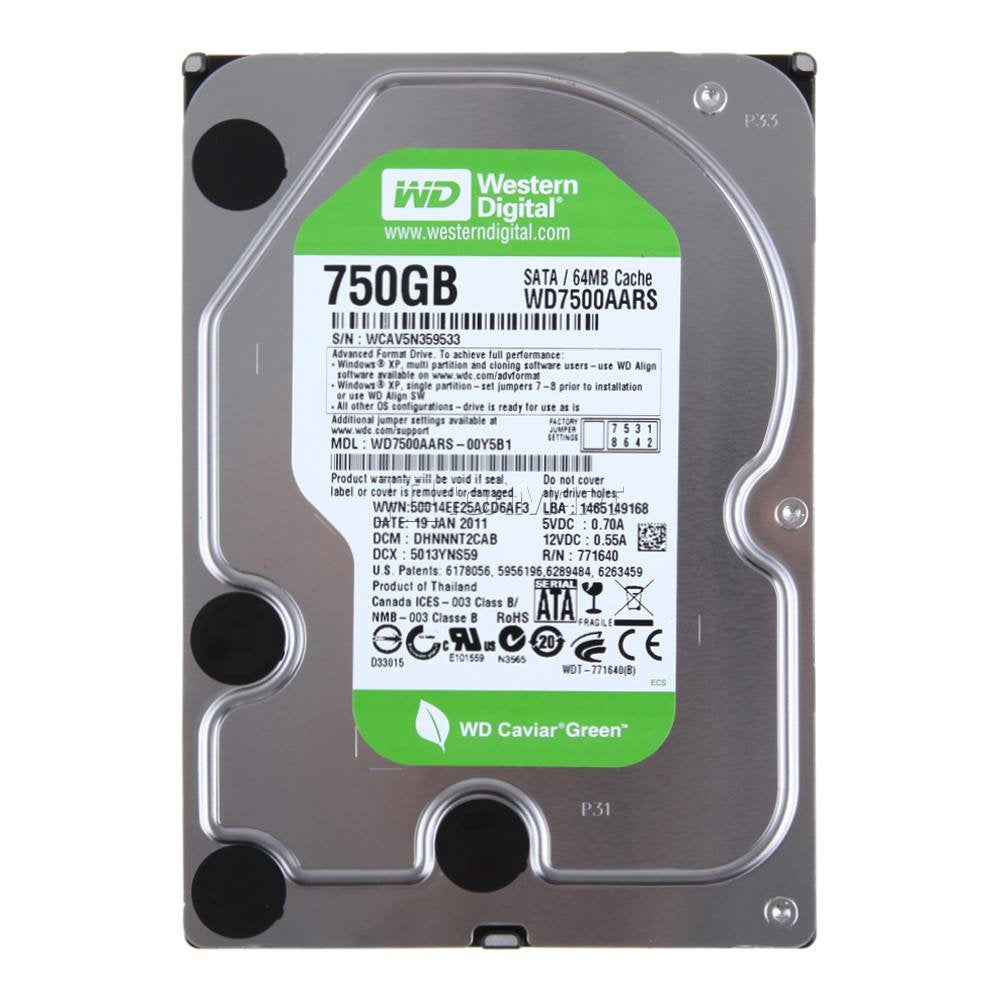 Western Digital Caviar Green HD WD 750GB intern Festplatte (8,9cm (3,5 Zoll), 5400rpm, 64MB Cache, S