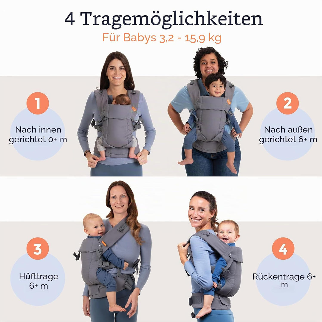 Beco Gemini Babytrage Neugeborene ab Geburt bis Kleinkind-4 Tragepositionen Baby Trage aus 100% Baum