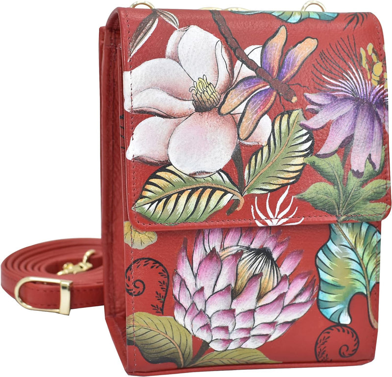 Anuschka Damen echt Leder Mini Sling Organizer Tasche, Kreuztasche, Stylisher Organizer Crimson Gard