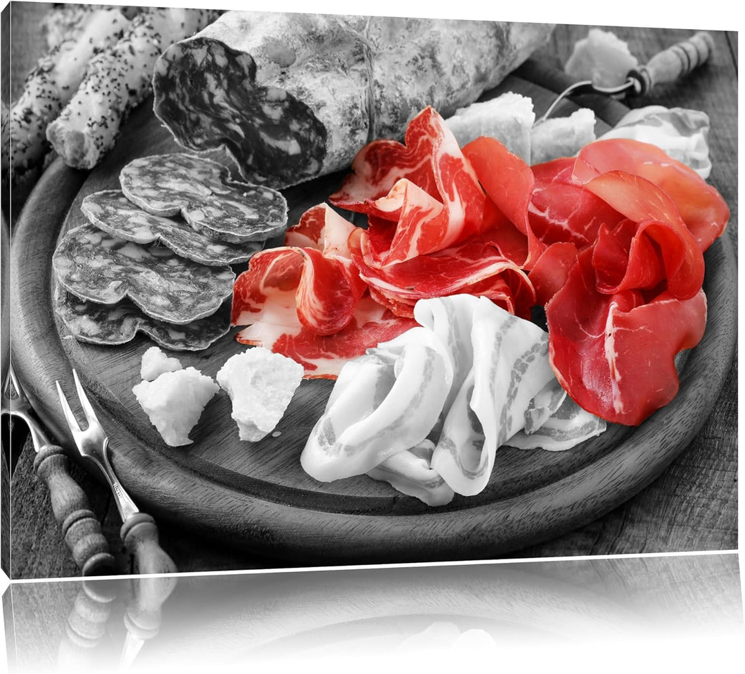 Leckere Wurstarten schwarz/weiss Format: 100x70 cm auf Leinwand, XXL riesige Bilder fertig gerahmt m