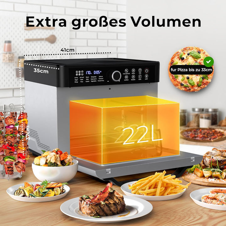 Balter Heissluftfritteuse XXL 22L Airfryer, 200 Programme, 40°-230°, Dörrautomat, 16 in 1 heissluftf
