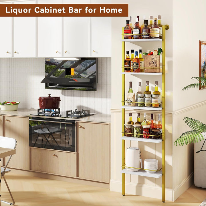 YMYNY 5-Tier freistehende Weinregale, Liquor Flasche Display Regal mit Zäunen, Wand montierte schwim