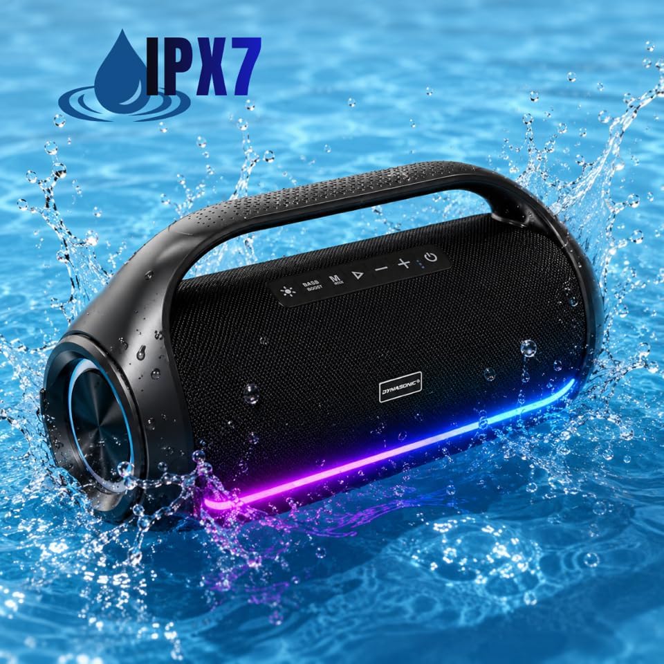 DYNASONIC S90 – IPX7 tragbarer Bluetooth Lautsprecher. Kabelloser Outdoor Lautsprecher. Stereoanlage