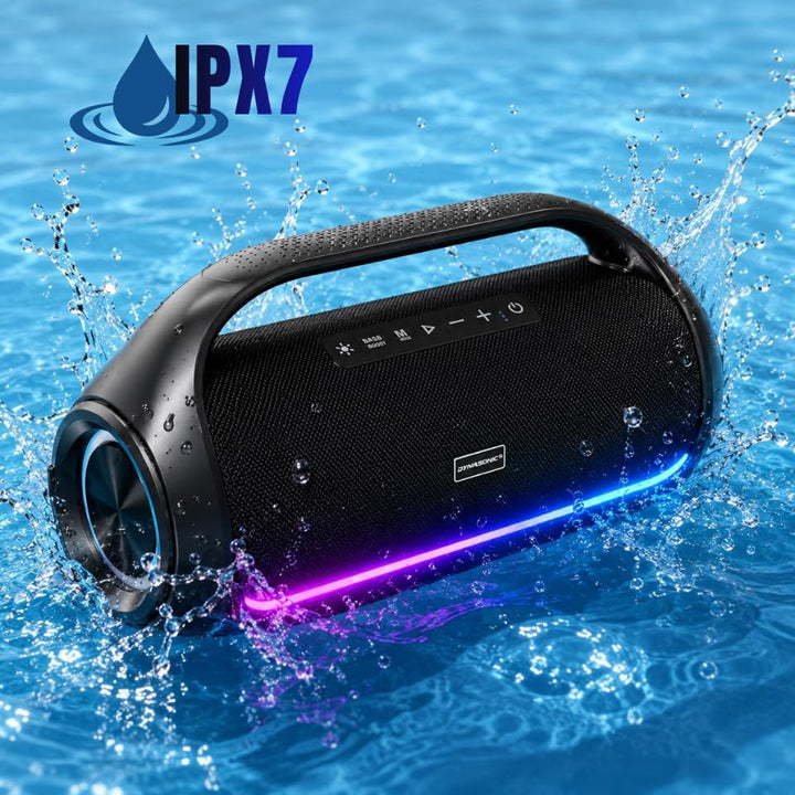 DYNASONIC S90 – IPX7 tragbarer Bluetooth Lautsprecher. Kabelloser Outdoor Lautsprecher. Stereoanlage