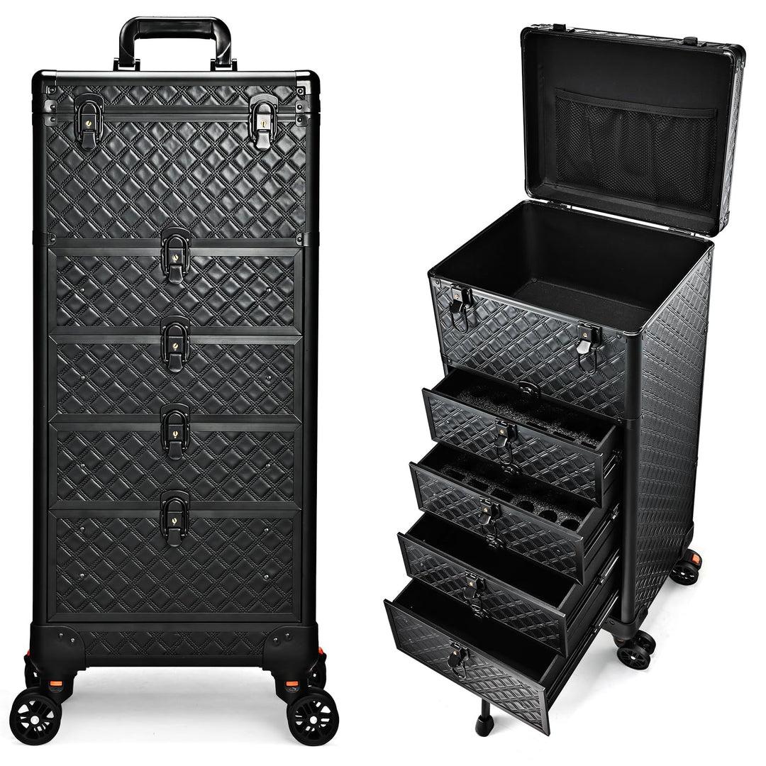 Kosmetik Trolley mit 4 Schubladen Friseurkoffer Gross Kosmetikkoffer Ngaelkoffer Make up Koffer mit