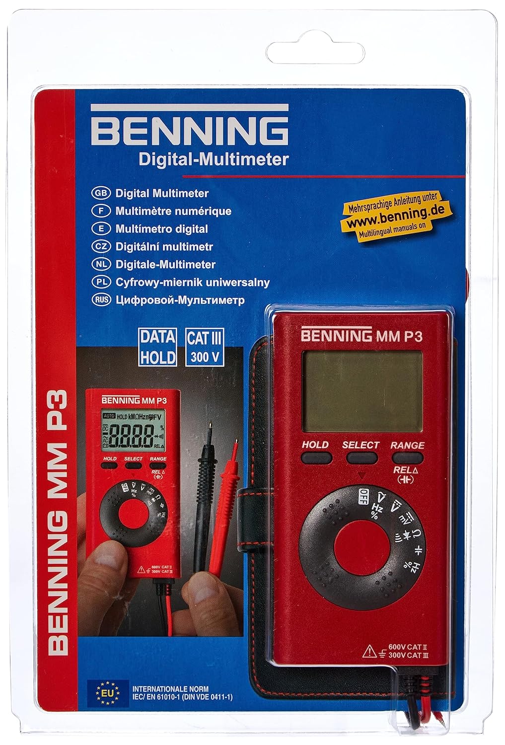 BENNING 044084 MM P3 Digital-Multimeter im Pocketformat, Rot Single, Single