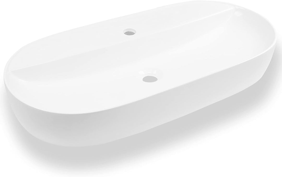 Art-of-Baan Premium Waschbecken oval - Hochglanz Aufsatzwaschbecken - Keramik-Becken für Waschtisch