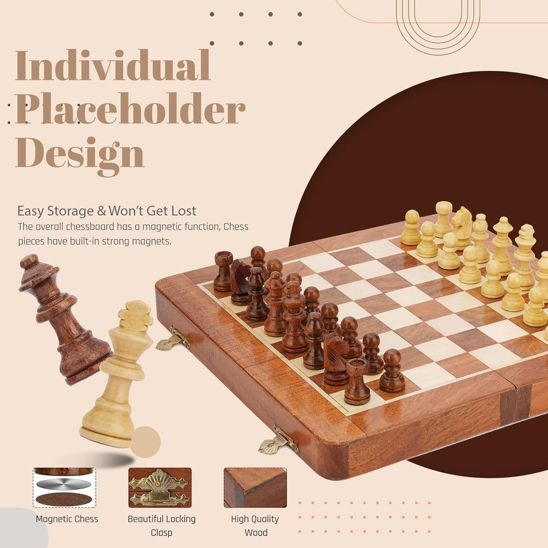 Ajuny Rosewood Folding Magnetic Chess Board Game mit eingebauter Lagerung für Erwachsene, Kinder 12x