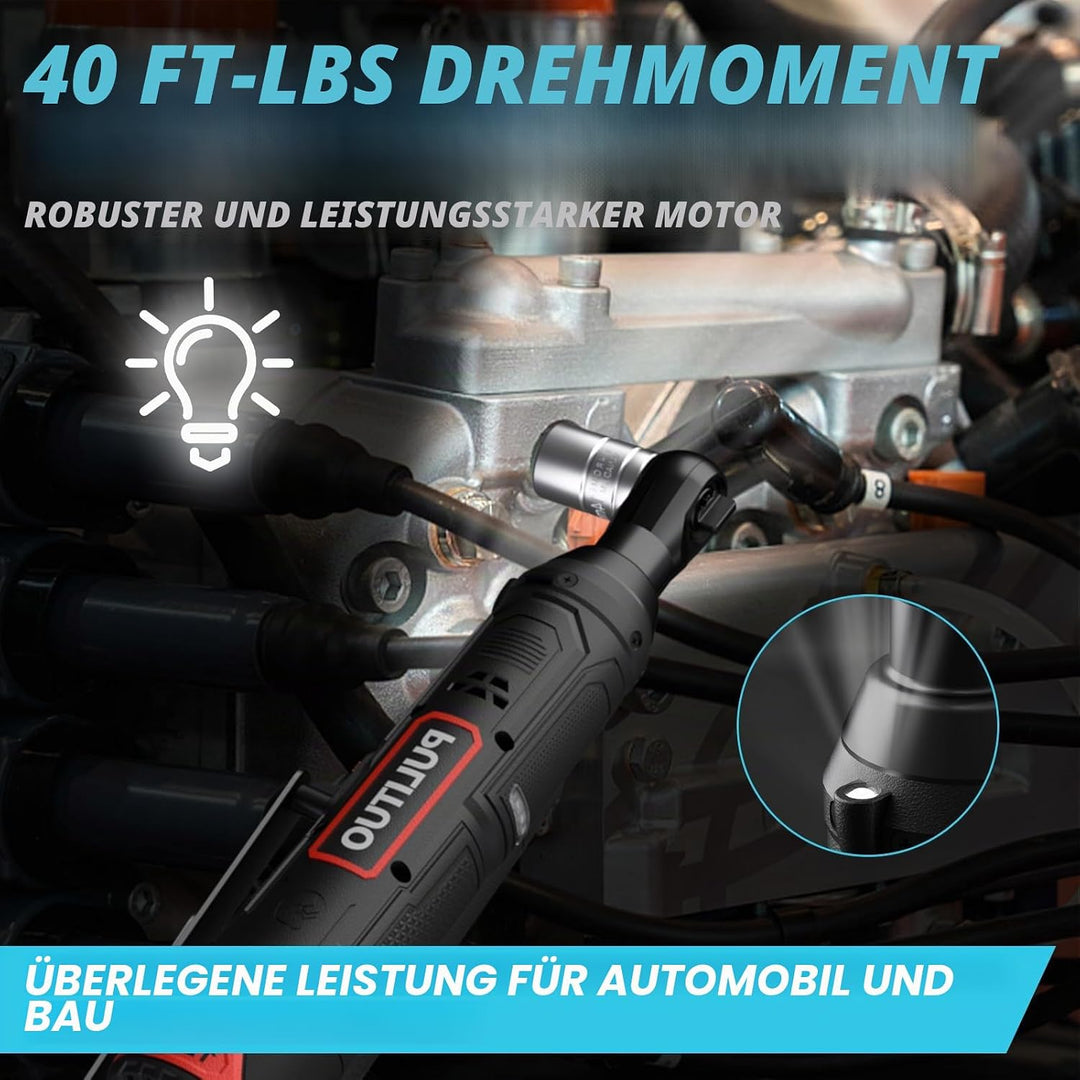 PULITUO Elektrische Ratschenschlüssel Set, 12V Akku Ratschenschlüssel 3/8" mit 2pcs 2000mAh Akkus un