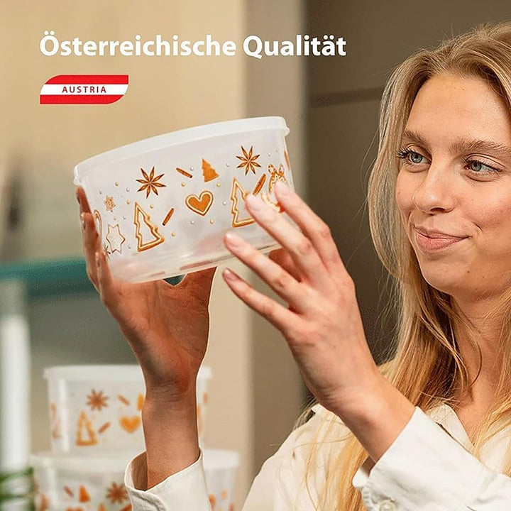MiraHome Keksdosen 4er Set transparent mit Lebkuchenmännchen-Design 2,5L – Rechteckige Plätzchendose