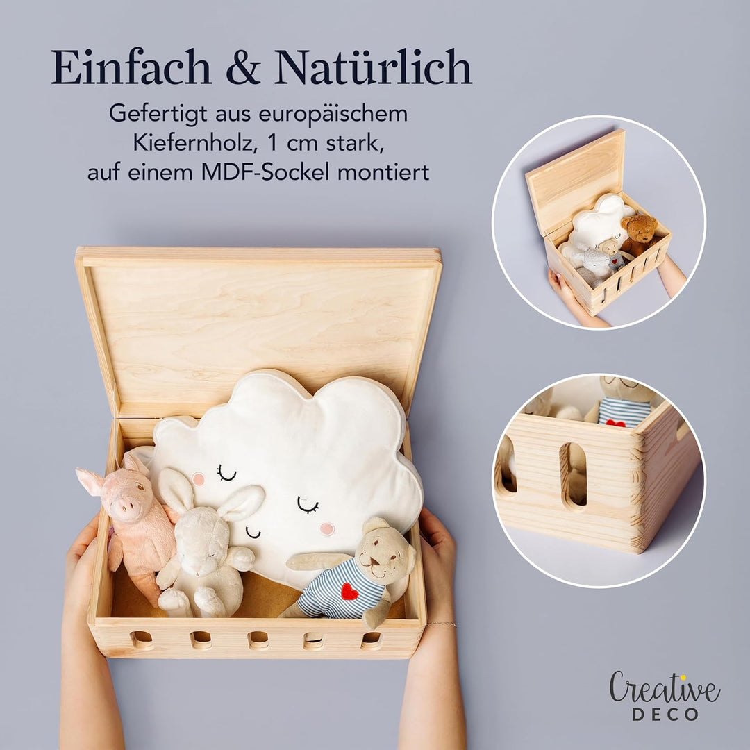 Creative Deco XL Grosse Holzkiste mit Deckel und Öffnungen | 40 x 30 x 14 cm (+/-1cm) | Erinnerungsb