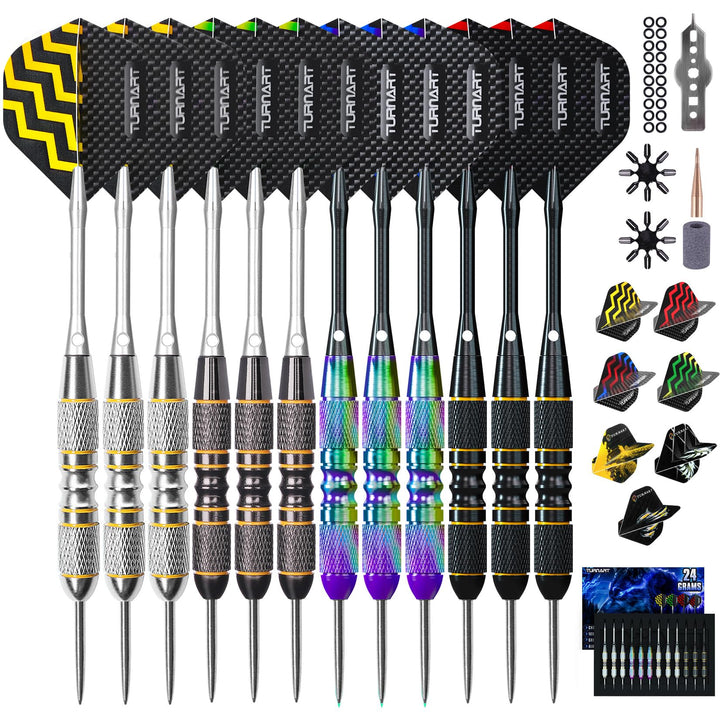 Turnart Dartpfeile mit Metallspitze, 12 Stück Profi Steeldarts mit Dart Case A-Violett, A-Violett