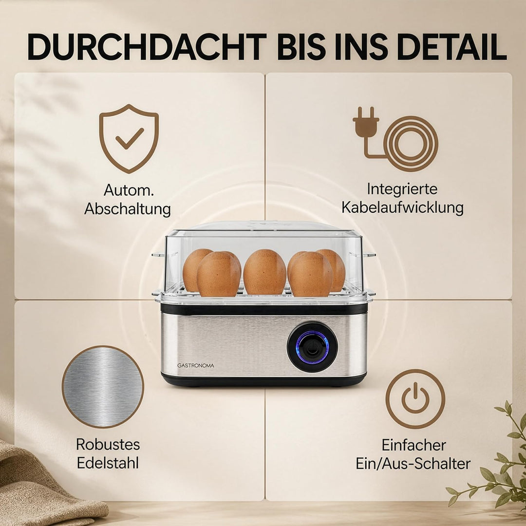 Nedis - Eierkocher - 500 W - Kapazität für 8 Eier - Perfekt hart, Mittel oder weich gekocht - Eierko