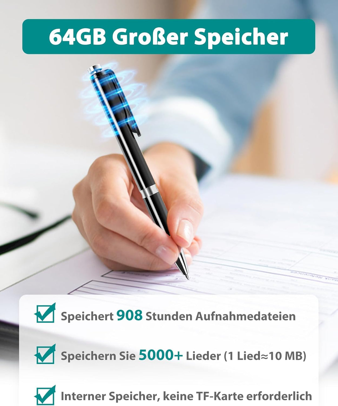64GB Diktiergerät, XIXITPY Sprachaktivierter Aufnahmegerät mit 908 Stunden Aufnahmekapazität und One