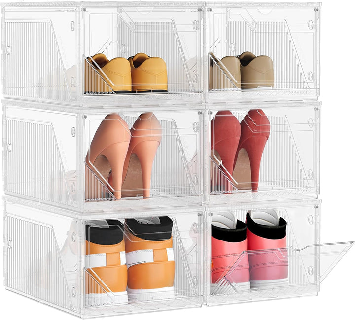 SONGMICS Schuhboxen 6er Set, Schuh-Organizer aus Kunststoff, stapelbar quer und längs, Aufbewahrungs
