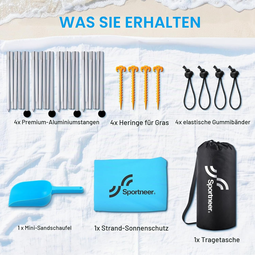 Sonnensegel Strand Strandzelt Sonnenschutz UPF50+, 3m X 3m X 2m Strand Sonnenschutz Mit 4 Alustangen